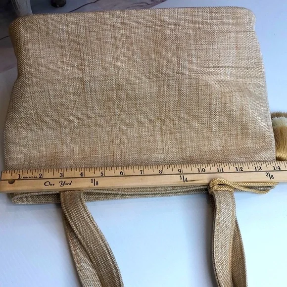 NEW DAVID JEFFREY Neutral Tote Handbag Double Handles Tassel Exterior Zip Pocket